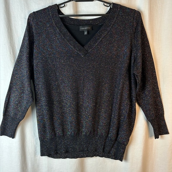 Lane Bryant PLUS size V-Neck Black Metallic Sparkle COTTON Sweater in US 26 28 - Picture 10 of 10
